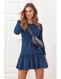 Kleid mit Rüschen und langen Ärmeln, Marineblau FK555 – Online-Shop – Boutique